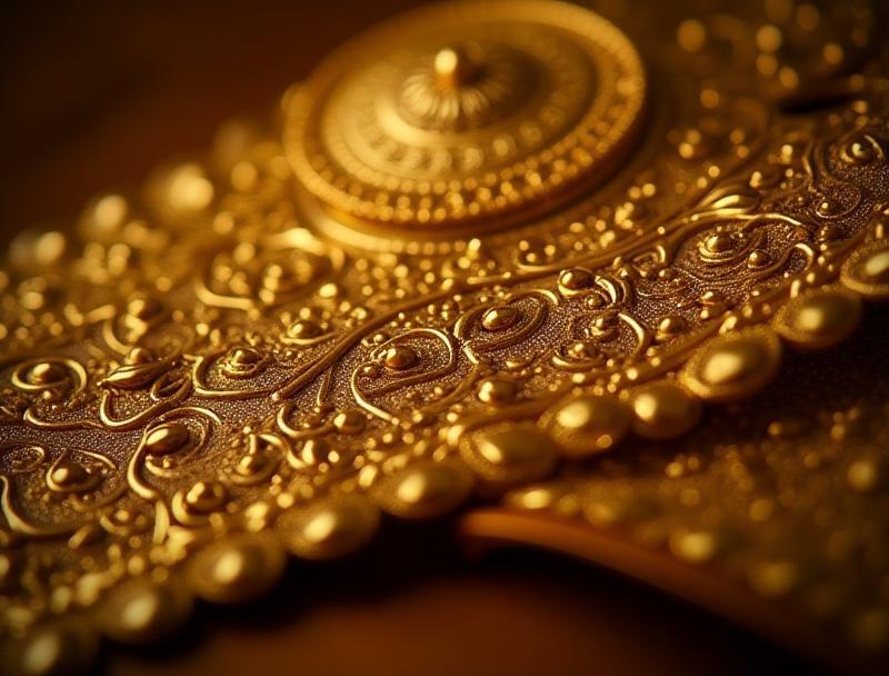 Ornate gold waist belt, known as a Kamarbandh, featuring intricate design work
