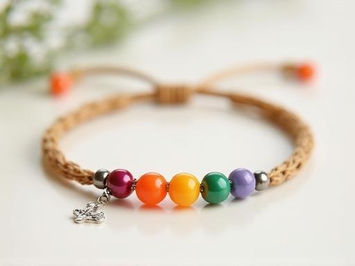 Colorful beaded bracelet with a delicate silver charm, suitable for everyday wear